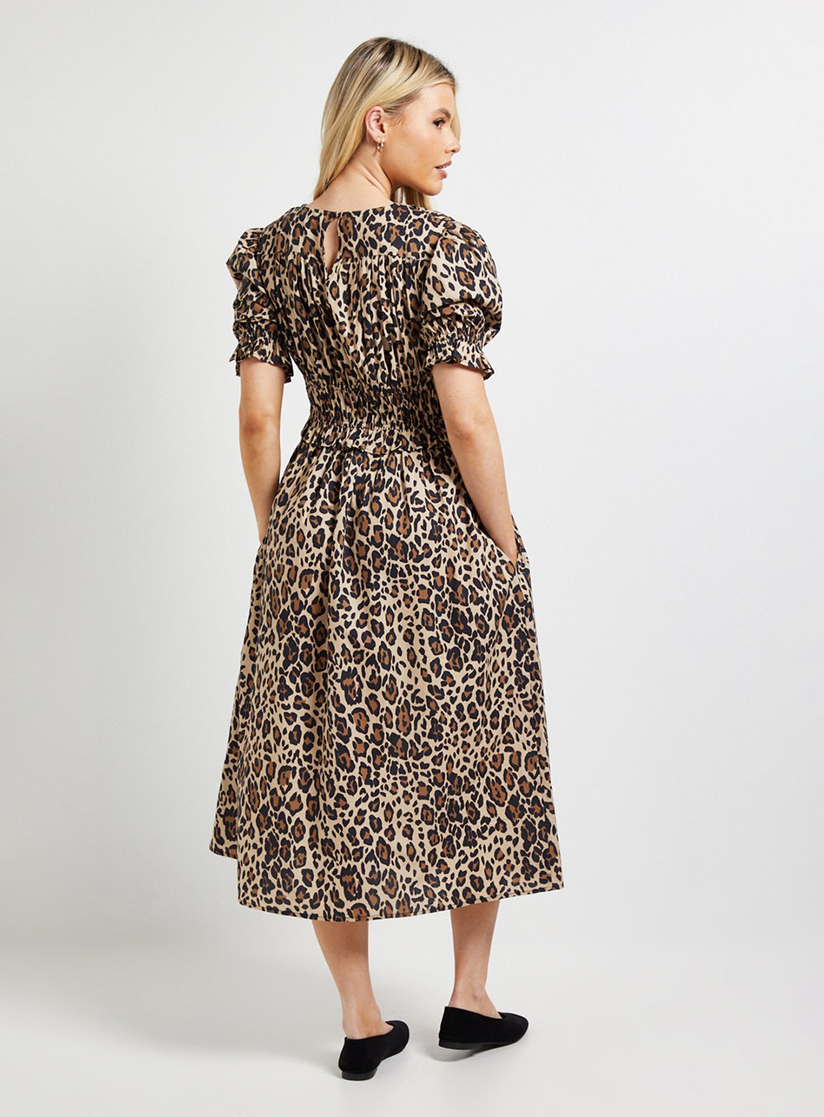 DOROTHY PERKINS Leopard Frill Tiered Printed Poplin Midaxi Smock Dress 18 - Image 3 thumbnail